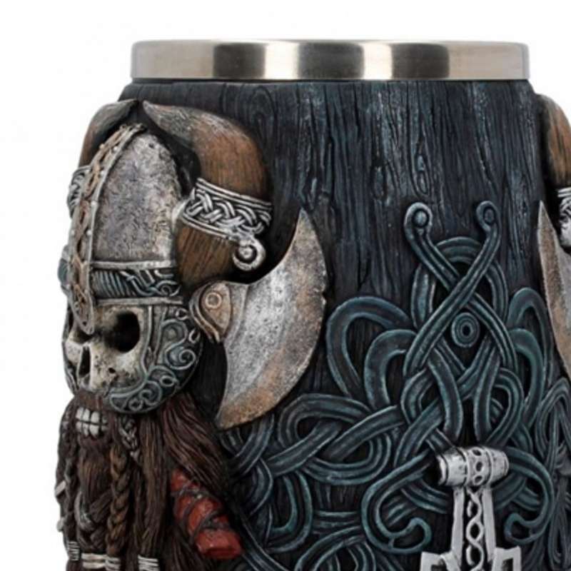 Viking pirat stort øl krus rustfrit stål liner harpiks 3d malet viking pirat kraniet øl krus 600ml whisky krus