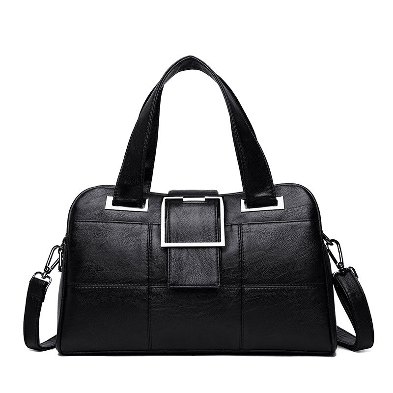neue Feste Frauen Handtaschen PU Leder Frauen Schulter Taschen Berühmte Damen Umhängetaschen: black
