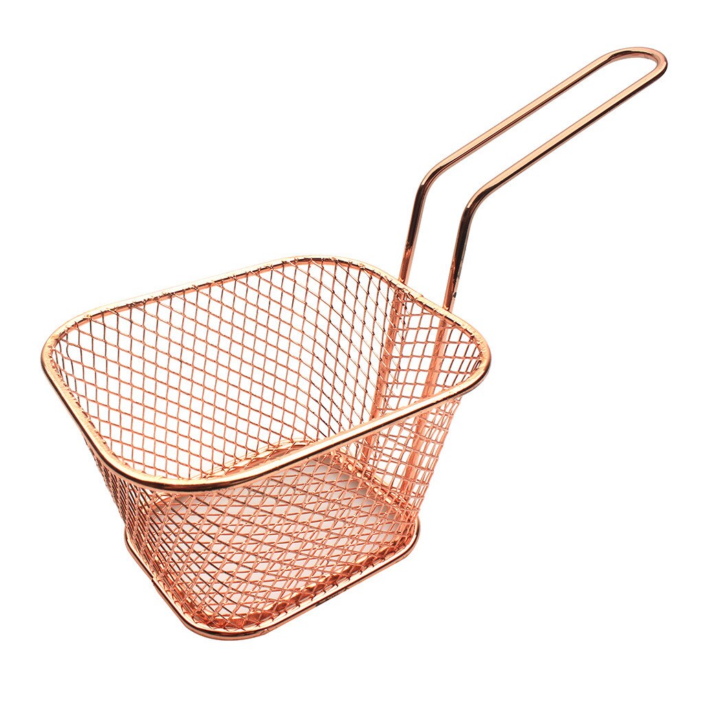 Galvaniseren Rvs Fries Mand Mini Koekenpan Netto Vierkante Blok Mesh Keuken Gereedschap Herbruikbare Mesh Frietjes Mand # B15: Rose Gold