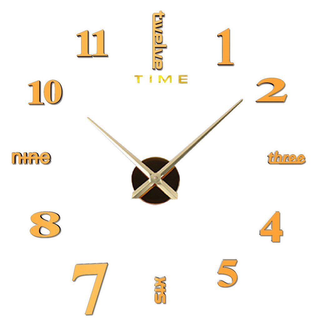 Klok horloge wandklokken horloge 3d diy acryl spiegel stickers huisdecoratie woonkamer kwarts naald: Goud 