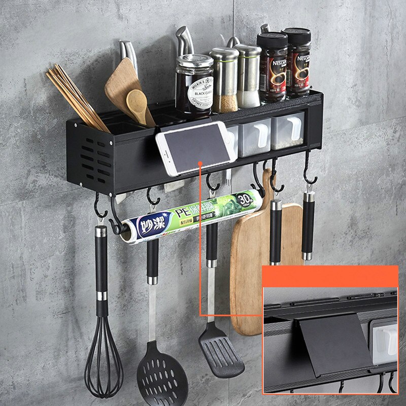 Kitchen Powder Rack Kitchen shelf rack wall shelf Aluminum Black Stora... – Grandado