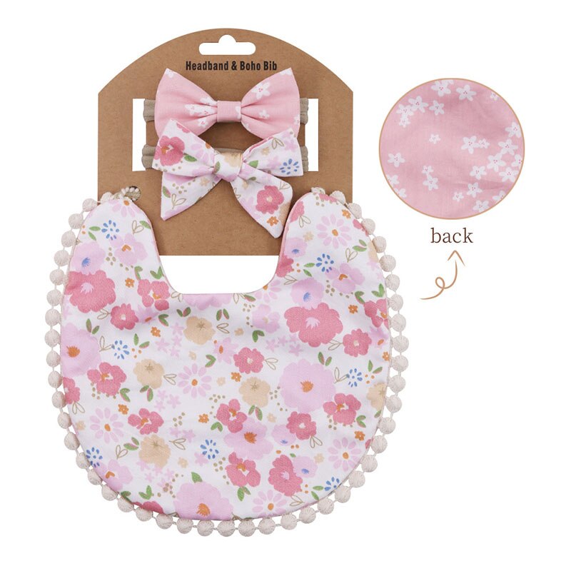 Babadores de algodão para bebês com estampa de flores, 3 peças, conjunto de avental para crianças e meninas, panos para arrotar, turbante, material de alimentação: style6