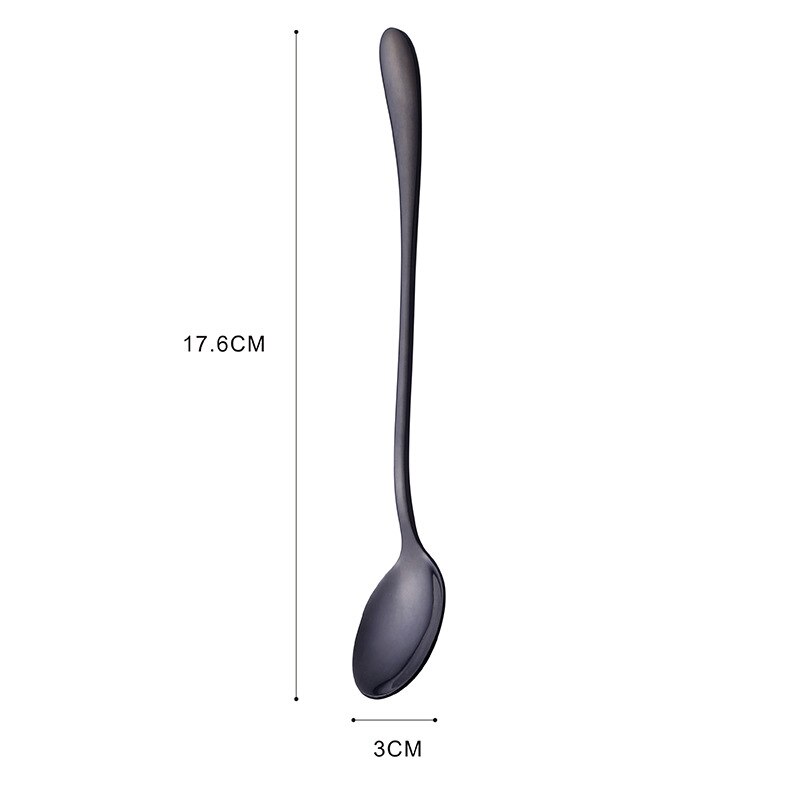 Colorful stainless steel dinner spoons, metal laddle long handle soup spoon, cooking, kitchen table spoon, soup scoop, dinner: Black Round