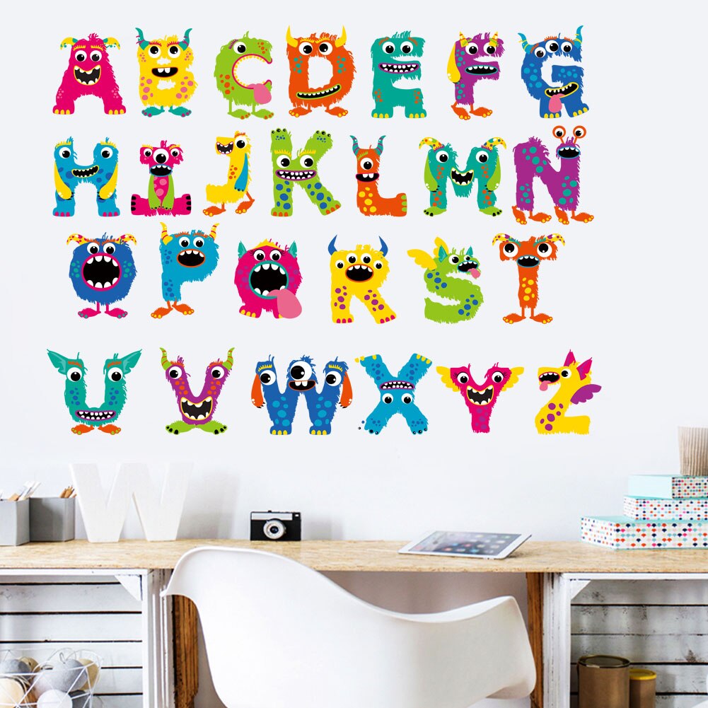 Cartoon number animal 26 letter word wall stickers children&#39;s room kindergarten early education wall stickers letter signs