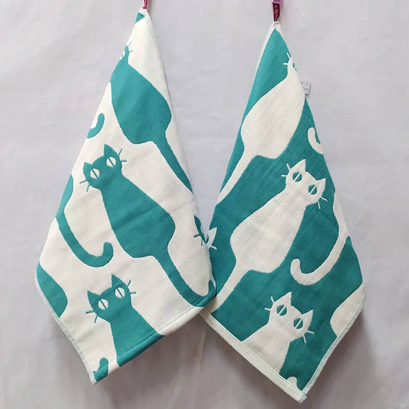 1 ST 35*40 cm Drielaags Zachte Baby Katoenen Badhanddoek Stof Jacquard Cartoon Kat Beer Opknoping Handdoeken Vierkant Gezicht Hand Gaas Handdoek: WHITE