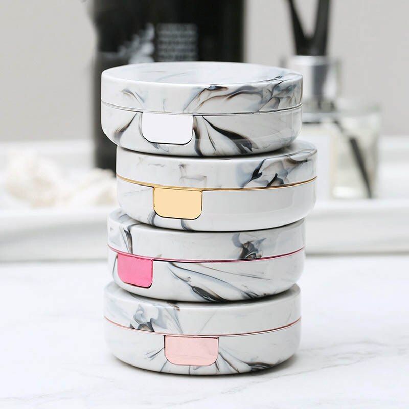 Ogen Zorg Container Leuke Ronde Lens Case Spiegel Reizen Bril Lenzen Klassieke Doos Kit Houder Marmer Contact Lens Case