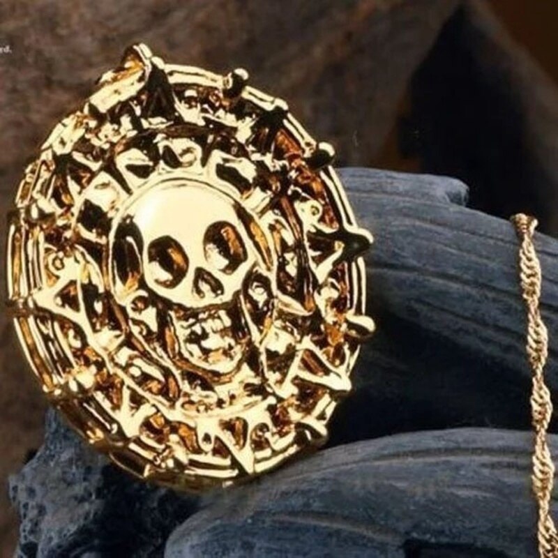 Collar con colgante redondo de calavera pirata para hombre, accesorios para cadena de suéter de Metal, joyería para
