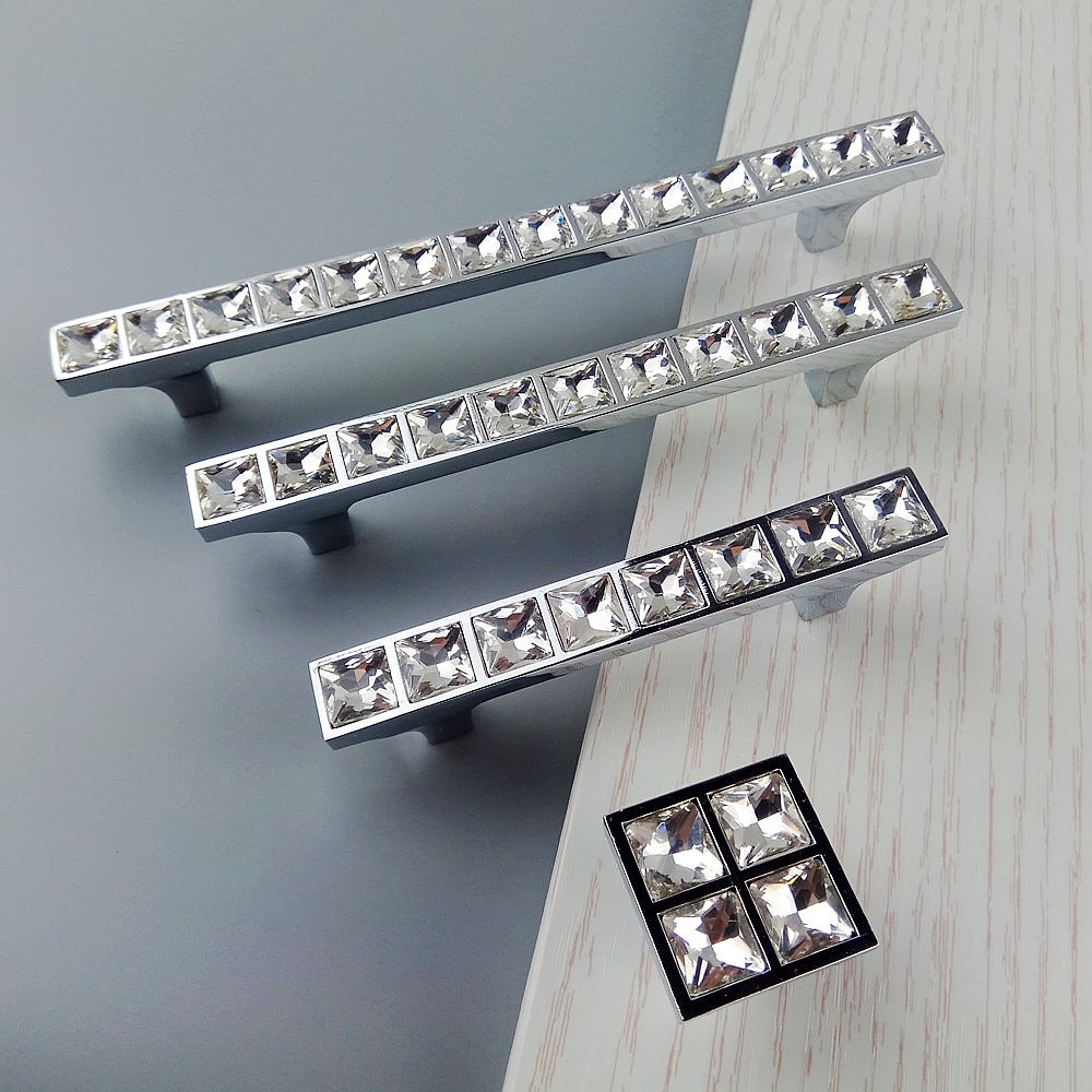 Tirador de mueble de diamantes de cristal Real, herrajes de puerta corredera, Tiradores para cajón o armario, gabinetes de cocina, tiradores de tirador de armario