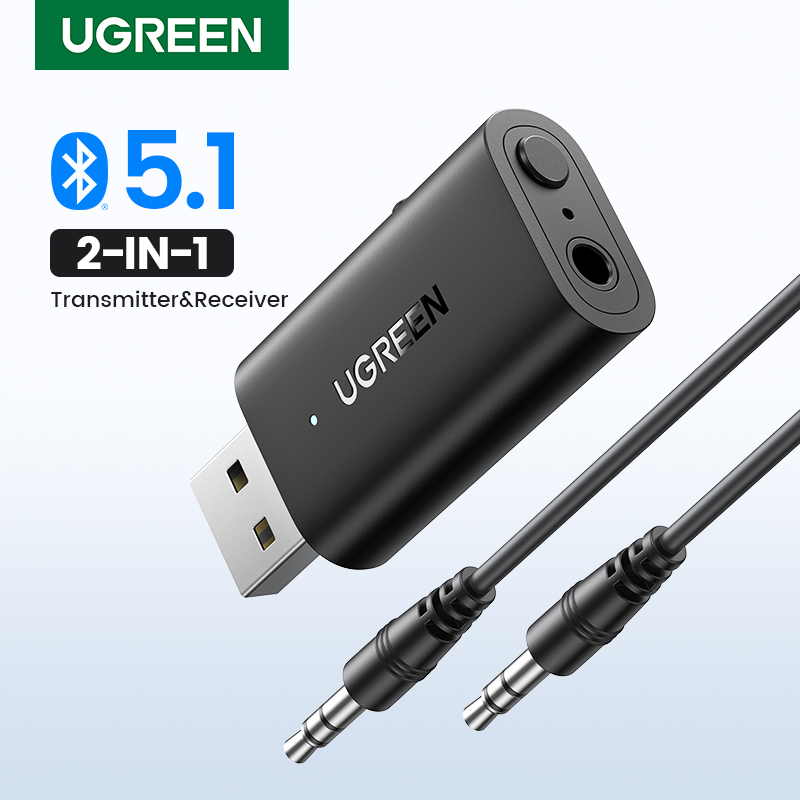 Ugreen 2 In 1 Bluetooth Auto Adapter Bluetooth 5.1 Stereo Zender Ontvanger Draadloze 3.5Mm Aux Jack Adapter Auto Kit Mic
