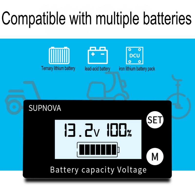 Lcd batteriindikator 12v batteri drivstoffmåler batteri litiumbatteri universell digital måler digital voltmeter