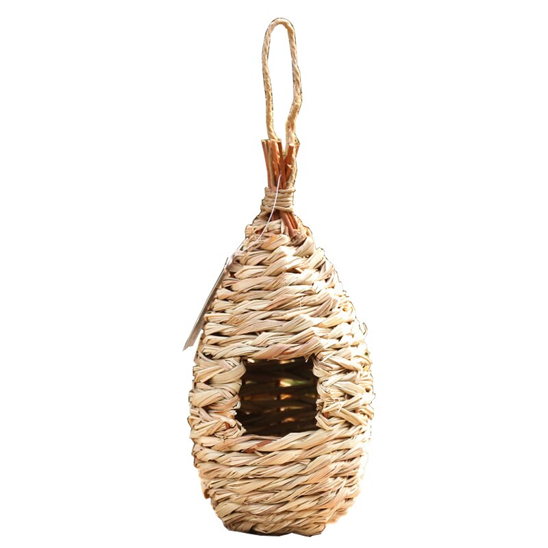 1PC Natural Khaki Straw Bird Nest Handmade Birdhouse Parrot Hanging Cave Woven Bird Cage Home Yard Decoration Small Pet Supplies: E