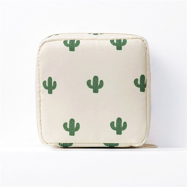 PURDORED 1 Pc Cartoon Mini Cosmetic Bag Waterproof Women Makeup Bag Travel Makeup Pouch Lipstick Organizer Case Trousse Neceser: large beige cactus