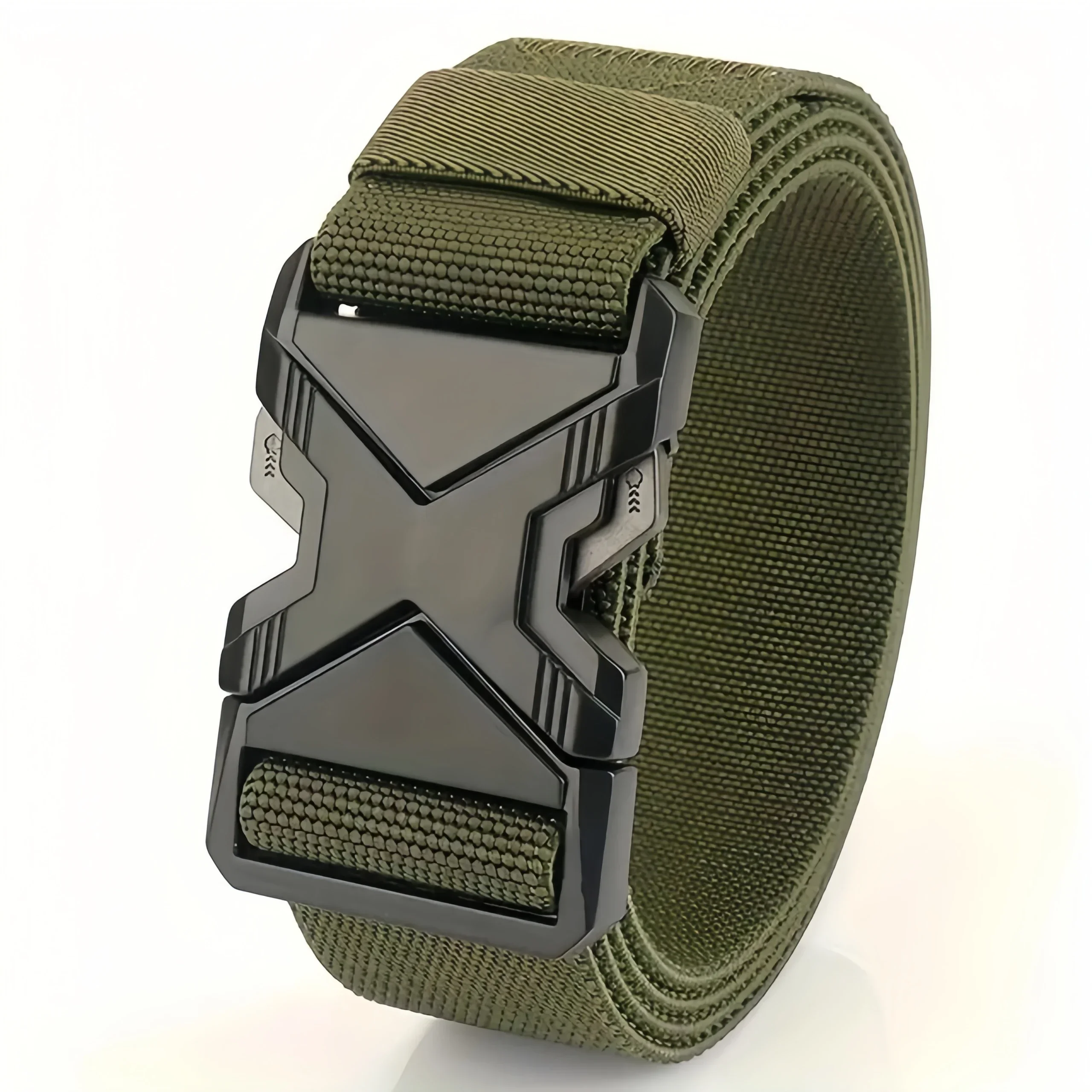 cinturón deportivo con hebilla enchufable de liberación rápida, cinturones elásticos transpirables para hombres, cinturón elástico para pantalones: Verde militar