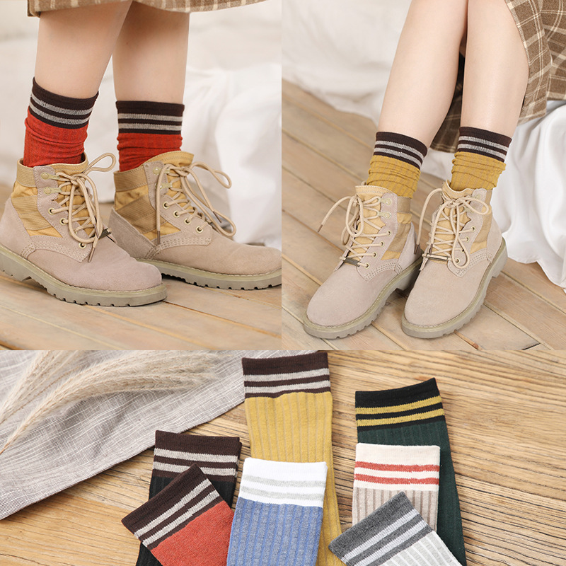 Elifashion koreaanse versie herfst & winter tube sokken retro dames sokken warm & ademend lange tube stapel katoenen sokken 2- voudig te dragen