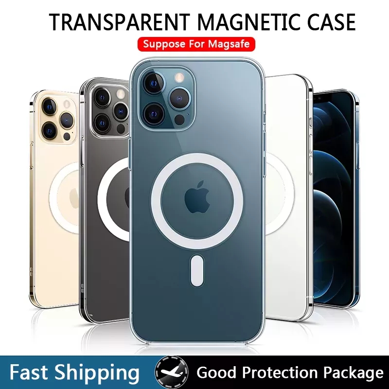 Capa magnética ultra transparente para iphone 11 12 13 14 15 pro max mini xs xr x 8 plus 2 se 2020 macsafe