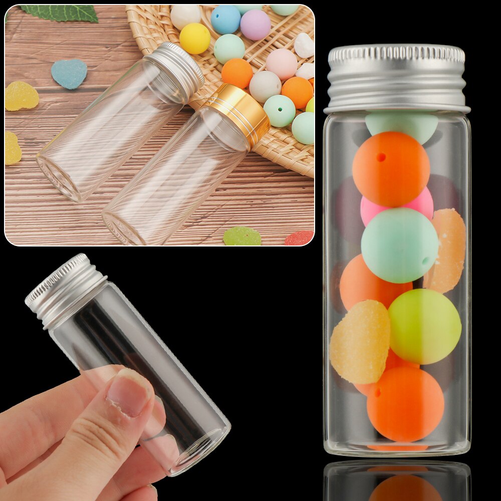 5Pcs Small Drift Bottle Glass Jars Decor Aluminum Cap Bottle Rainbow Wishing Bottle DIY Containers Mini Message Vials Ornaments
