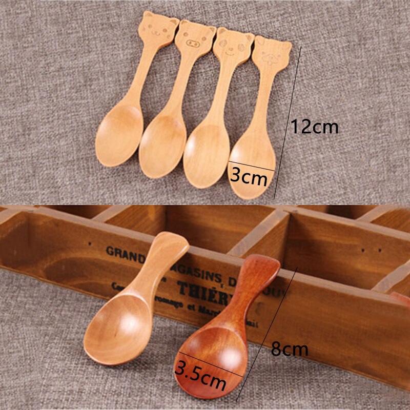 Cuchara de alimentación de dibujos animados para niños, cucharilla creativa de madera para comida infantil