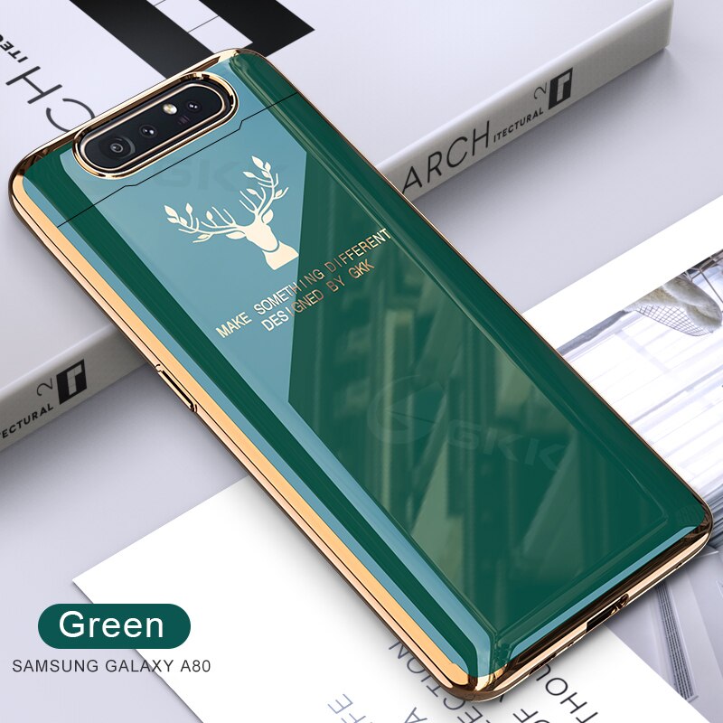 Gkk Lifting Bescherming Case Voor Samsung A80 Case Luxe Plating Elanden Patronen Antiklopmiddelen Hard Cover Voor Samsung A80 case Fundas: Green