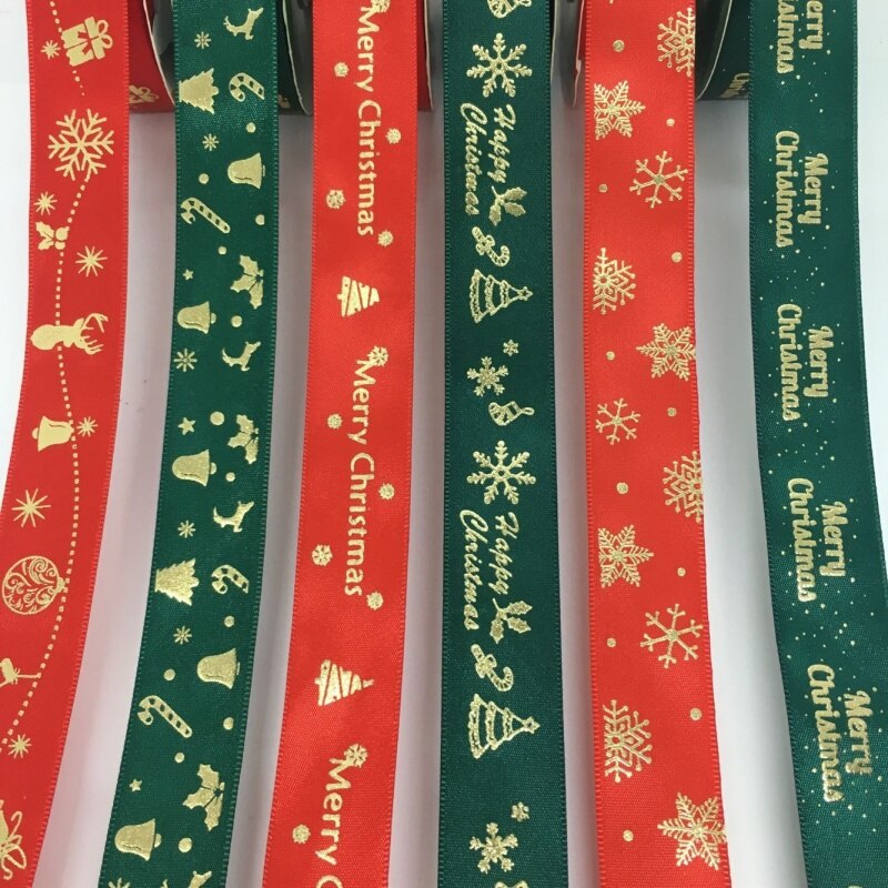5y 25mm 23 genstande juleguldfolie satinblomstret bånd til håndlavet håndlavet fest bryllupskagepakning