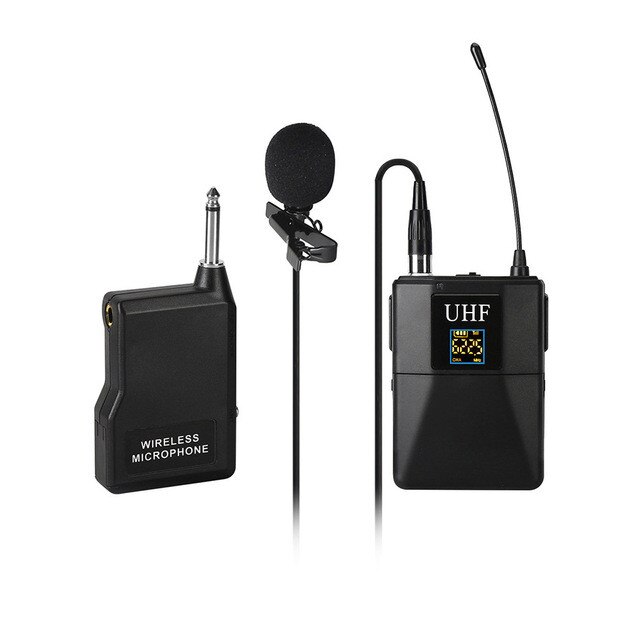 Microphone UHF Wireless Microphone System Lavalier Lapel Mic Receiver+Transmitter for Camcorder Recorder Microphone: Black