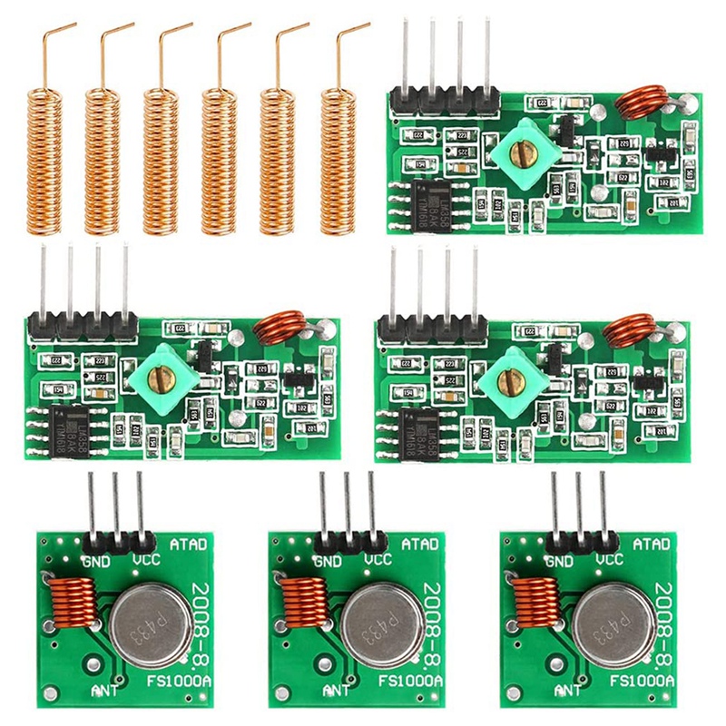 Set of 3 433 MHz Radio Transmitter and Receiver Module + 433 MHz Antenna Helical Spiral Spring Remote Control: Default Title