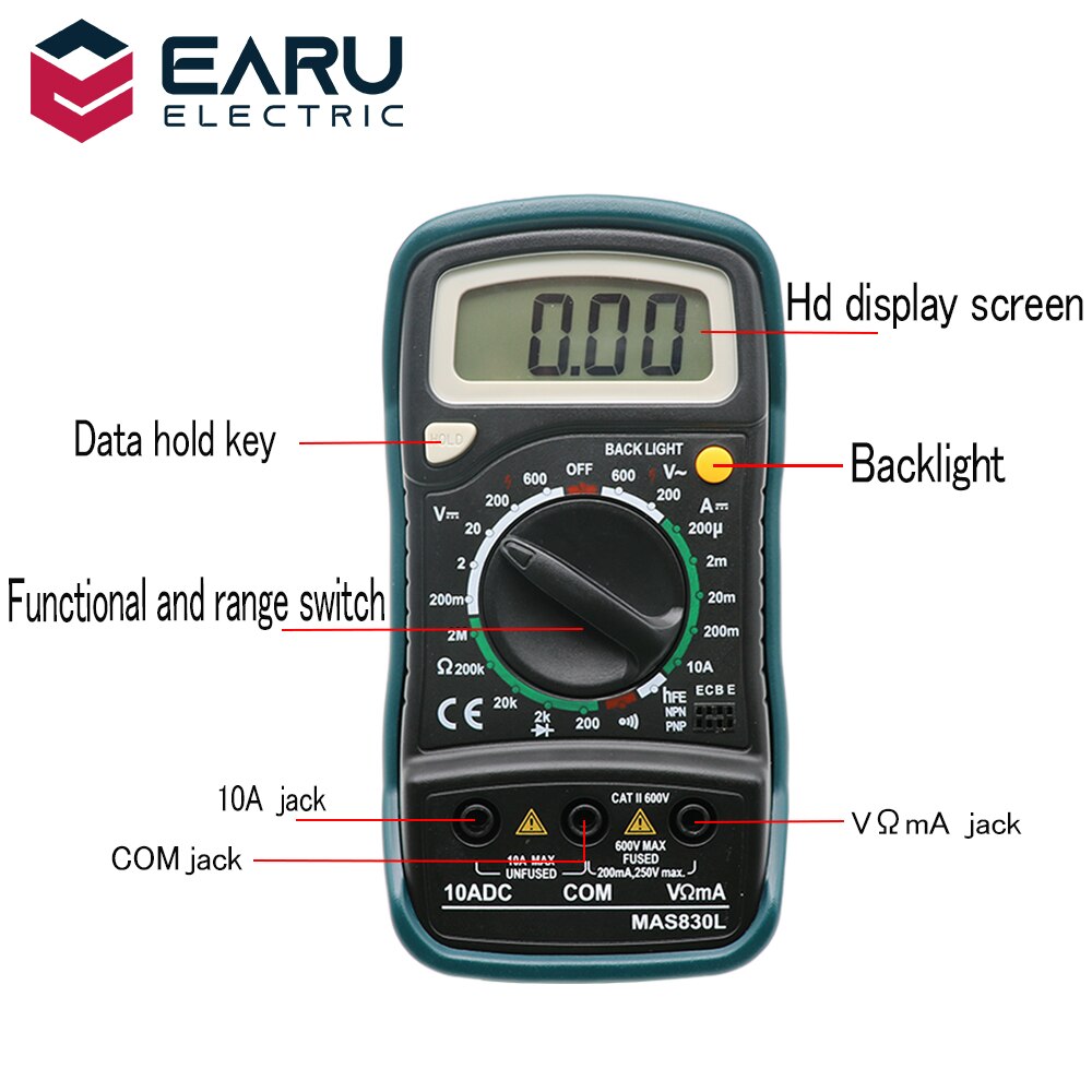 Handheld LCD Digital Multimeter 1999 XL830L AC/DC Voltage Amp Current Resistance Tester Blue Backlight Meter