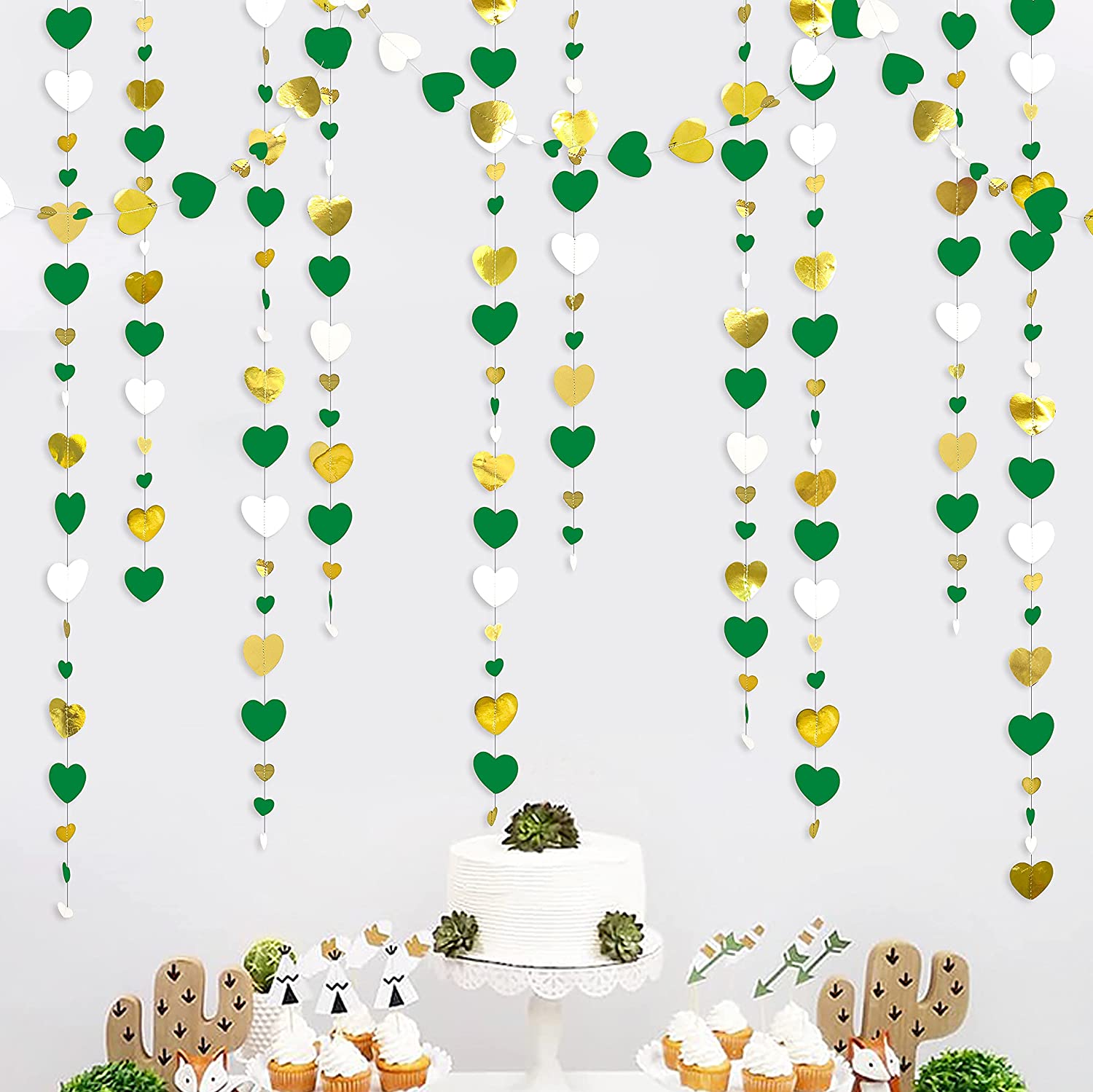 13Ft Papier Weiß Gold Liebe Herz Girlande Stromer Hängen für Bachelorette Hochzeit Braut Dusche Baby Geburtstag Party Dekorationen: Gold Grün