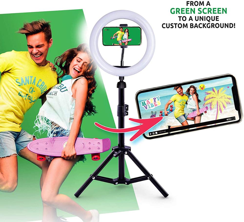 8" LED Ring Light with Stand Green Background Cloth Photographic Ring Lamp DIY Studio Creator Video Maker Green Screen Kit