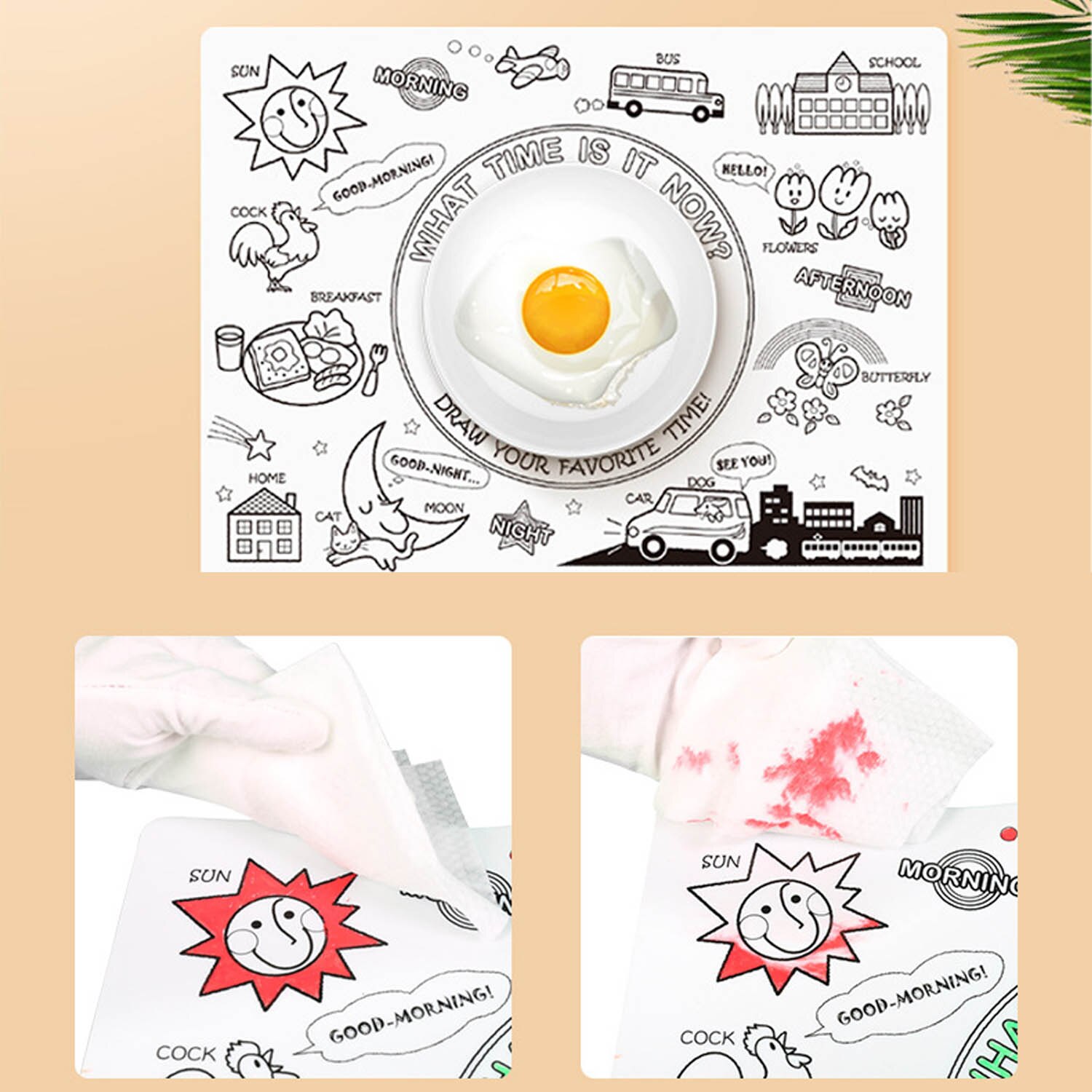 1 PCS Herbruikbare antislip Kleuren Schilderen Educatief Placemats 6 PCS Wasbare Markers voor Kinderen Peuters Verjaardag Christmas