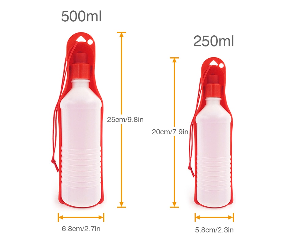 250ml/500ml animale domestico cane acqua bottiglia bottiglia di acqua portatile in plastica animali domestici viaggi tutto'aperto alimentatore per acqua potabile ciotola pieghevole