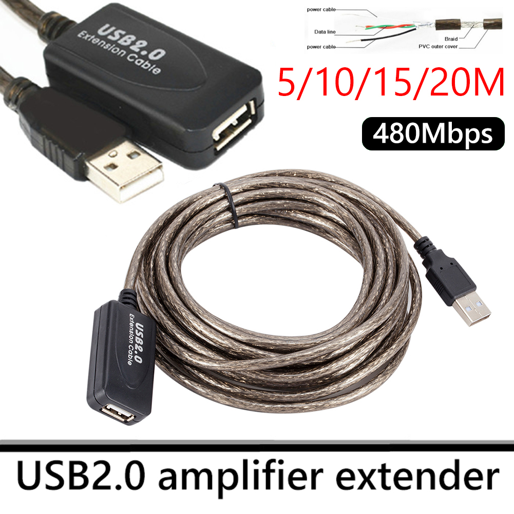 Câble d'extension USB 2.0 mâle vers femelle, 5/10/15/20m, amplificateur de signal, répéteur actif