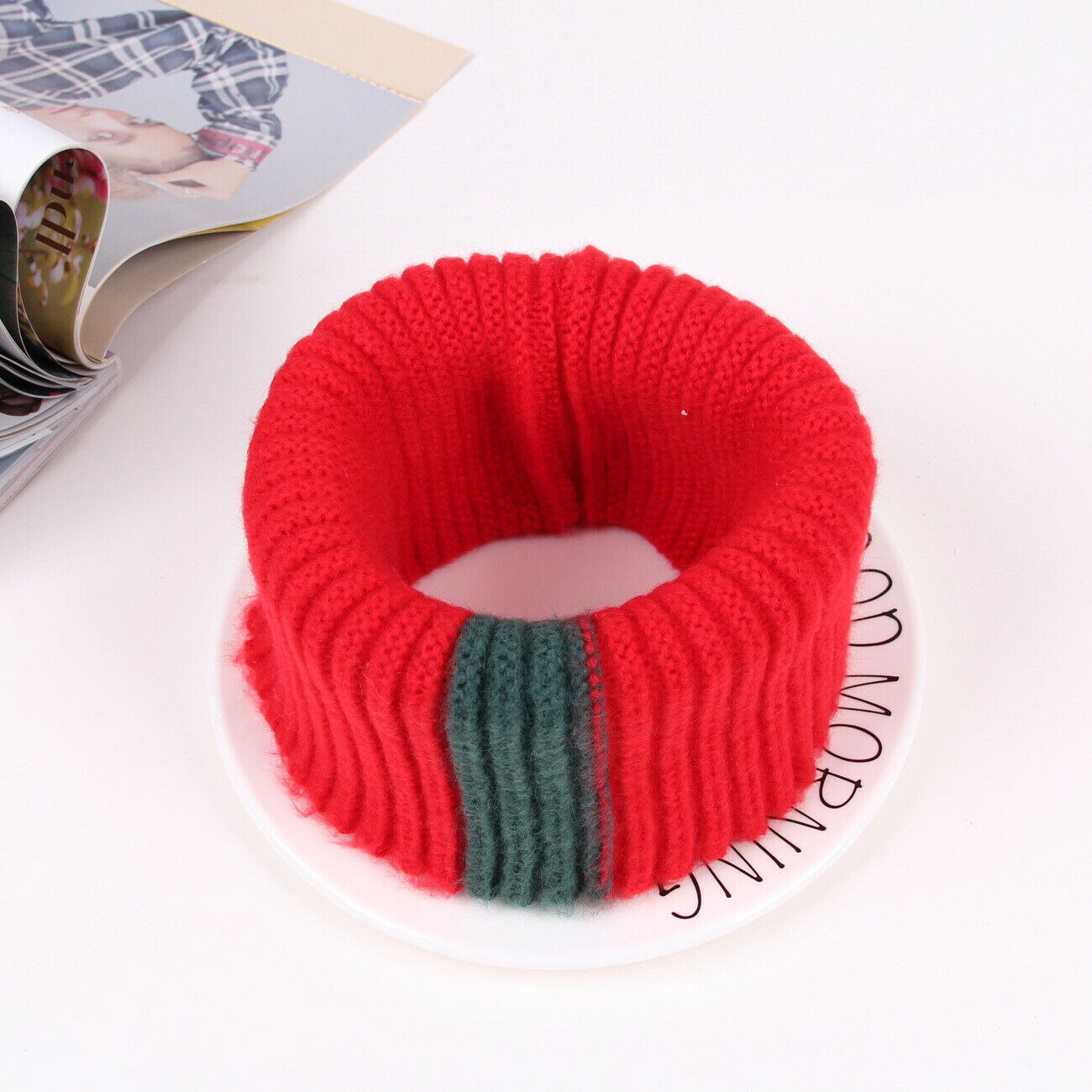Knit Sjaal Meisjes Dikke Warmer Fleece Winter Snood Sjaal Wol Elastische Kinderen Kraag Ring Sjaals: Rood