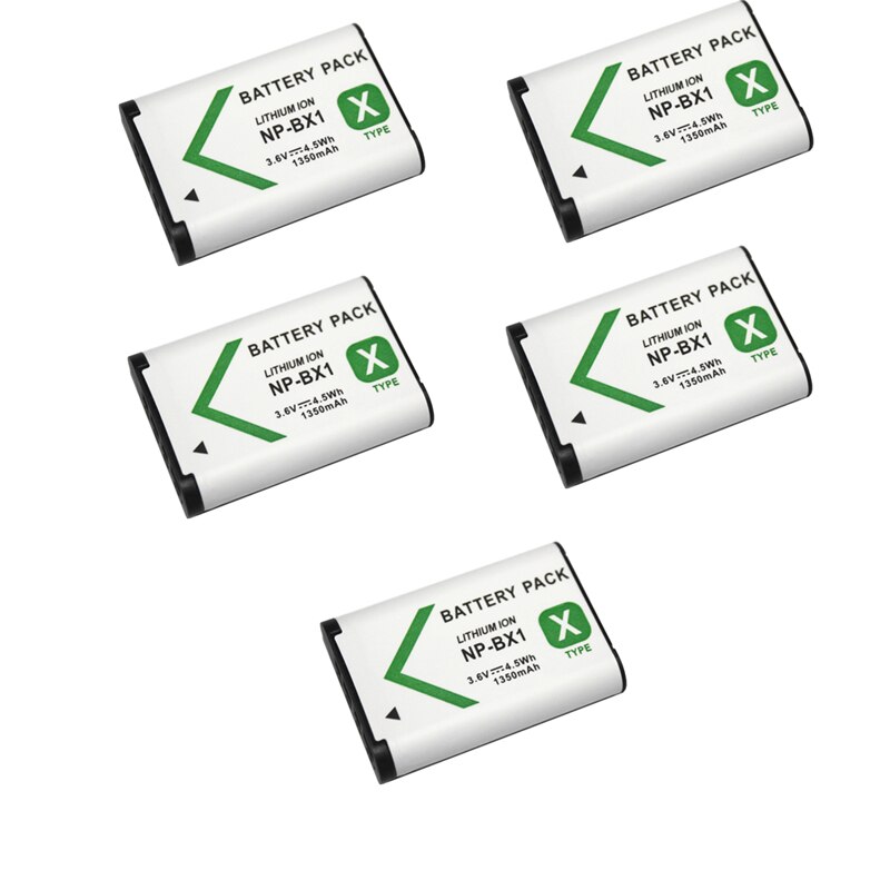 5Pcs 3.6V NP-BX1 Np Bx1 Batterij + 3 Slots Lader Voor Sony DSC-RX100 DSC-WX500 Iv HX300 WX300 HDR-AS15 x3000R MV1 AS30V HDR-A300: 5pcs