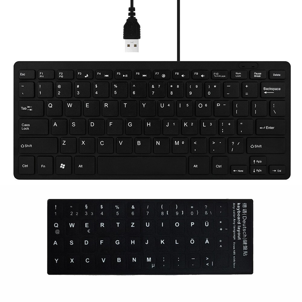 Bedraad Toetsenbord Ultra Dunne Rustige Kleine Size 78 Keys Mini Multimedia Usb Toetsenbord Voor Laptop Pc Met Arabisch Russisch Hebreeuws sticker: Rood