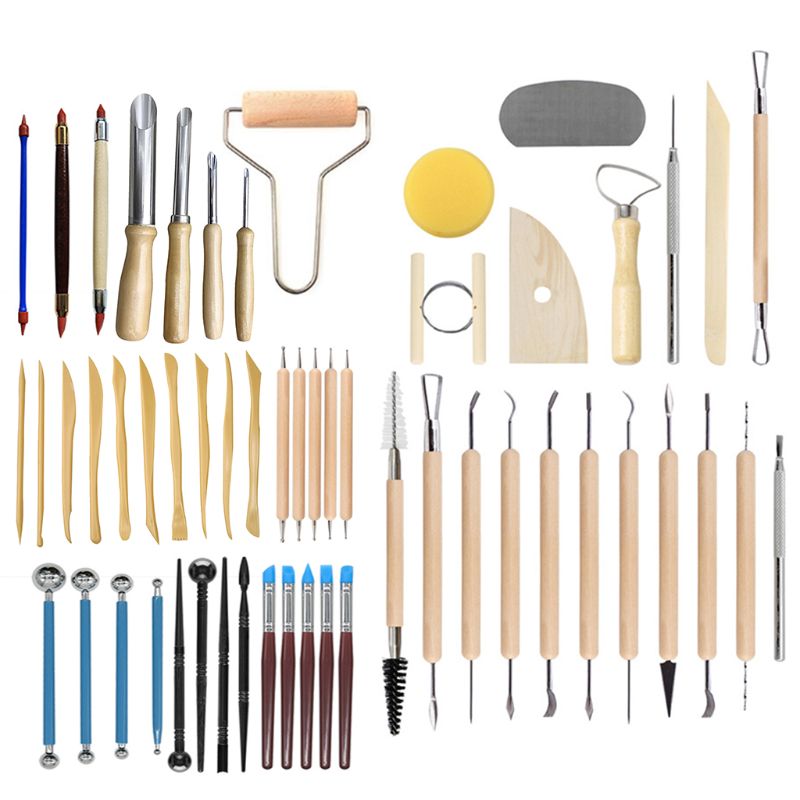 61PCS Ceramic Clay Tools Set Polymer Clay Tools Pottery Tools Set Wooden Pottery Sculpting Clay Cleaning Tool Set tools