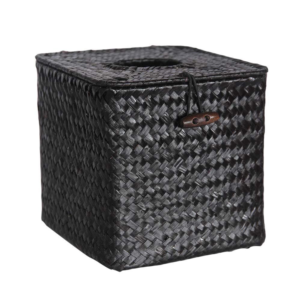 Vierkante Tissue Box Cover Tissue Houder Zeewier Hand Geweven Papier Handdoek Servet Dispenser Voor Thuis Restaurant: Black