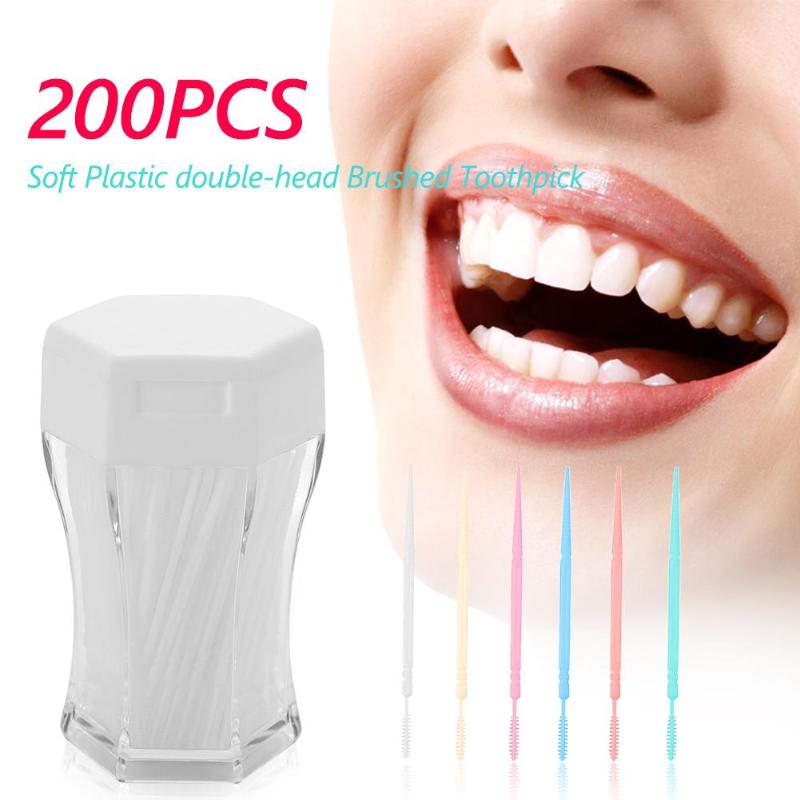 200 Stks/set Dubbele Hoofd Geborsteld Tandenstoker Cleaner Veiligheid Gezondheid Hoge Capaciteit Zuinig Praktische Voor Dental Tanden Interdentale