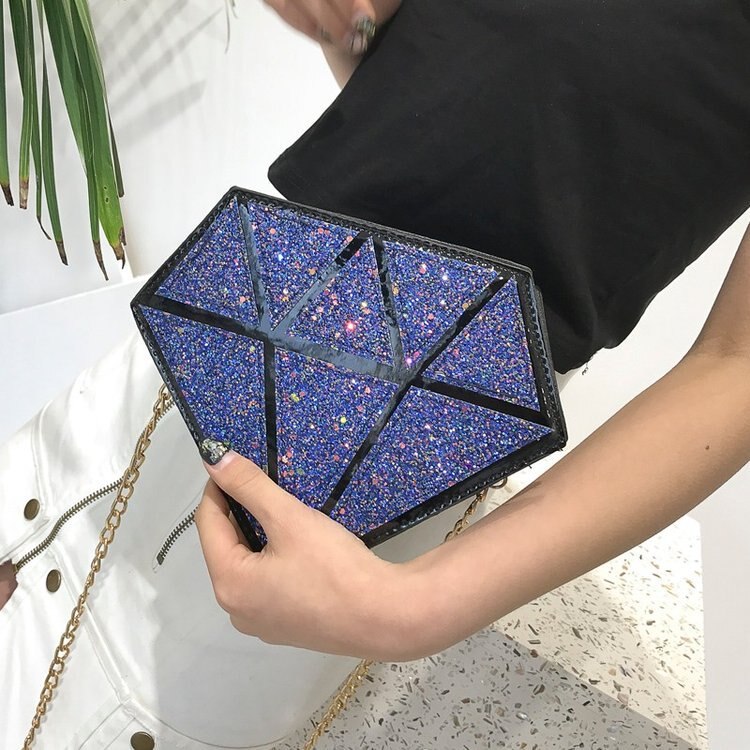 paillettes diamant forme Pu cuir géométrique femmes bandoulière Mini sac de messager sac à bandoulière femme chaîne sac à main