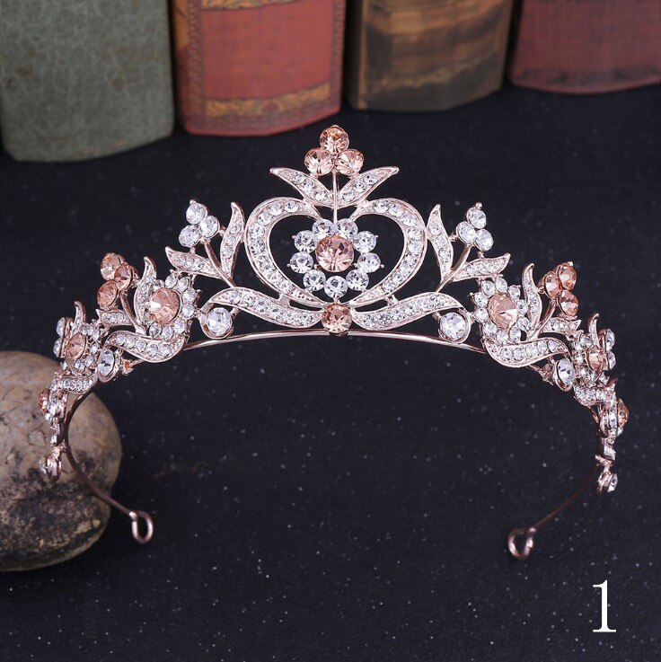 Arancione di Cristallo Da Sposa Strass Oro Corona Sposa Diademi e Corona Copricapo Accessori Per Capelli Per Le Donne Da Sposa Da Sposa: 1