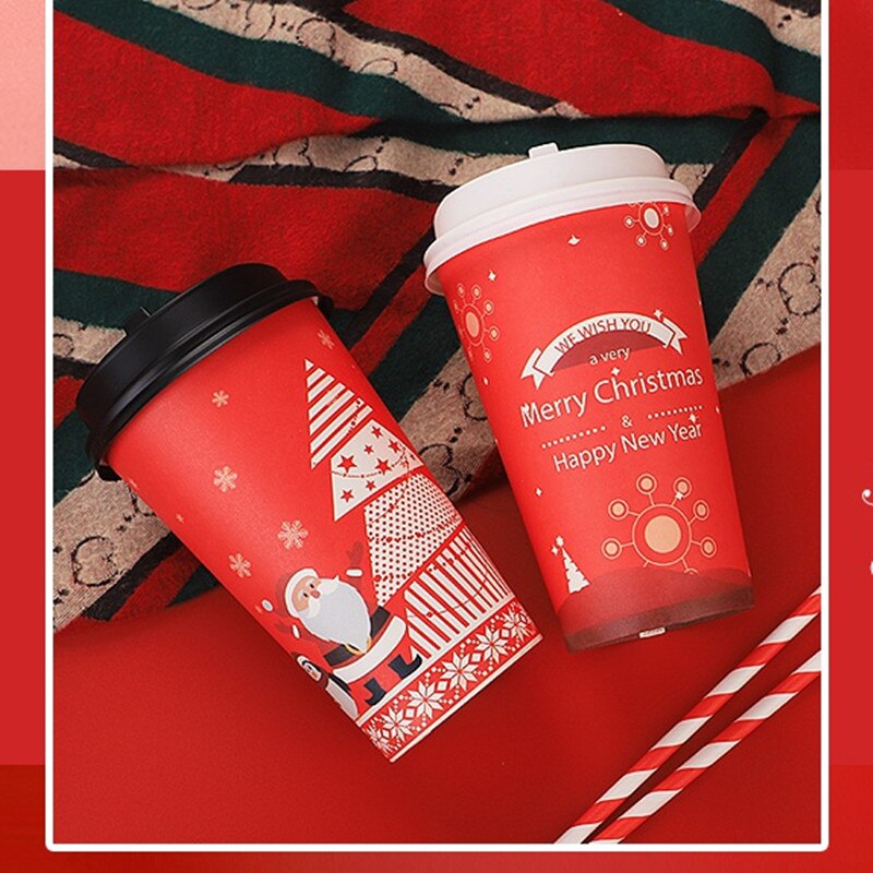 50pcs Net red disposable coffee cup Merry Christmas Santa Claus red drinks paper cups party favors milk tea cup