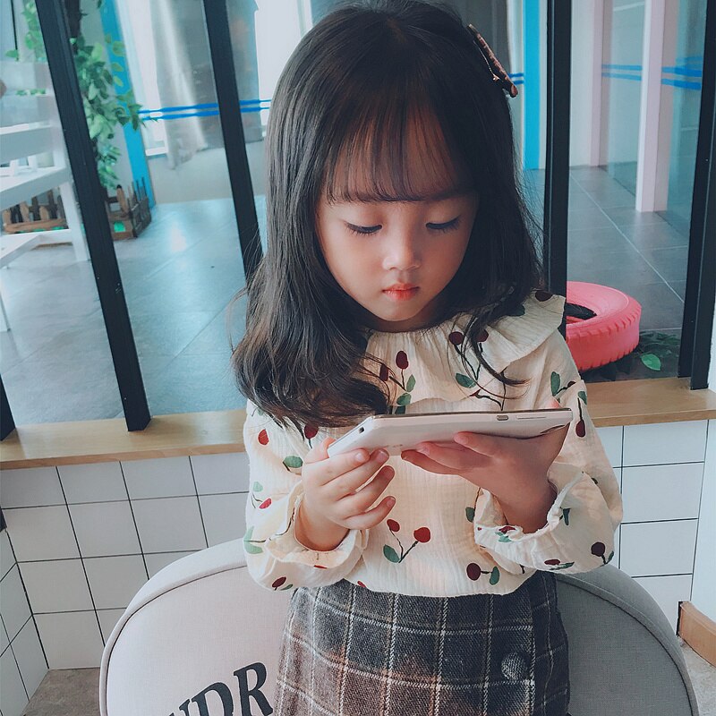 Voorjaar Meisjes Tops Kinderen Lange Mouw Leuke Shirt voor Meisjes Kids Cherry Shirt Alle Match Peuter Meisjes Kleding 2 -7 jaar