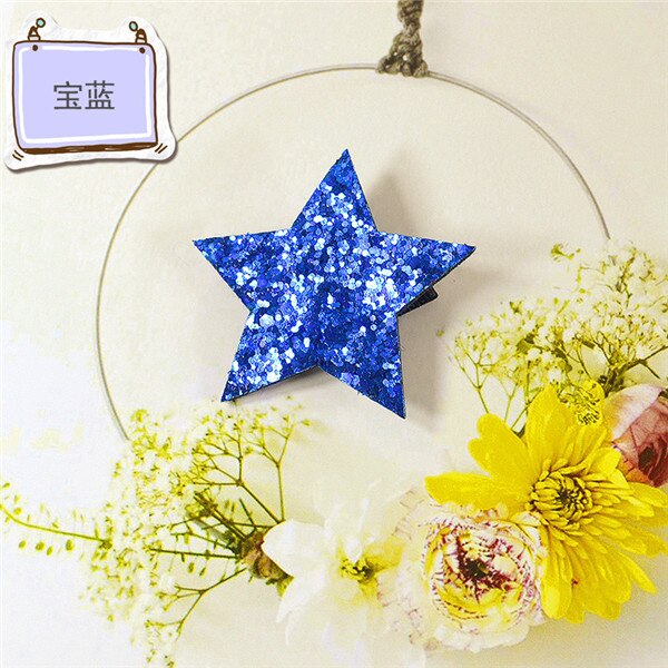 Shiny Sythetic Leather Star Barrette For Kid Girls Bling Leather Children Hair Clips Toddlers Hairpins Hair Accessories: Blue