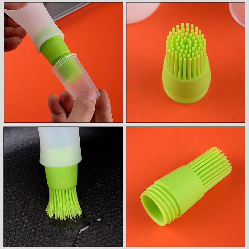Portable Silicone Oil Bottle with Brush Grill Oil Brushes Liquid Oil Pastry for Kitchen Baking BBQ Tool Kitchen Tools for BBQ