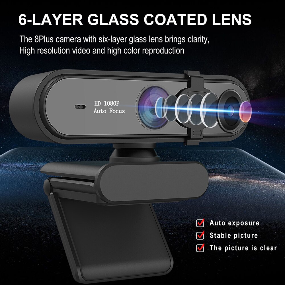 Office With Microphone Privacy Cover Computer Webcam HD 1080P USB Auto Focusing PC Laptop Meeting Camera Gaming Plug And Play