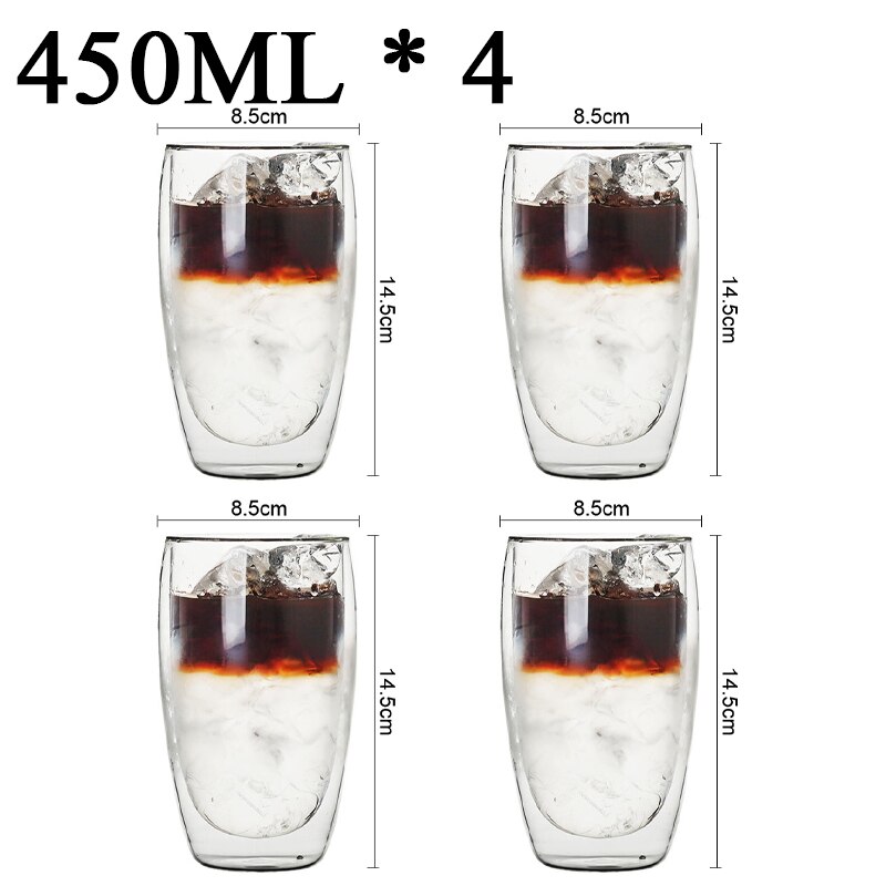 2-18 Stuks Dubbele Wand Hoge Borosilicaatglas Mok Hittebestendige Thee Melk Sap Koffie Water Cup Bar Drinkware Creativiteit Set: 450ML 4PCS