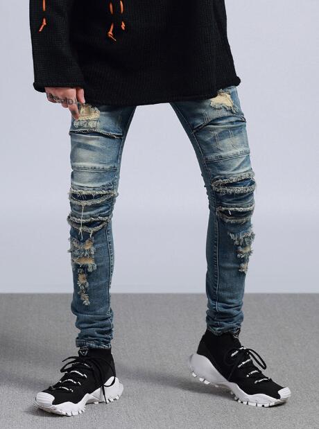 Męskie jeansy dla motocyklistów dżinsy plisowane motocyklowe rowerzysta spodnie dżinsowe męskie szczupły elastyczne żółte spodnie punk dżinsowa plus rozmiar 28 ~ 42