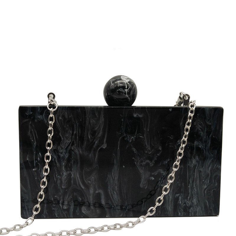 Marble Acrylic Bags Vintage Women Messenger Bags Black White Ink Painting Evening Clutch Bags Party Prom Handbags: Silver Chain