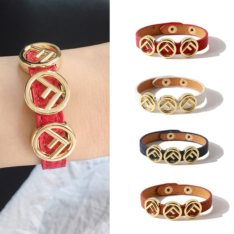 Pulsera de cuero sintético estilo Punk para mujer, brazalete con abalorios de letras chapados en oro de acero de 316L, joyería de al por mayor