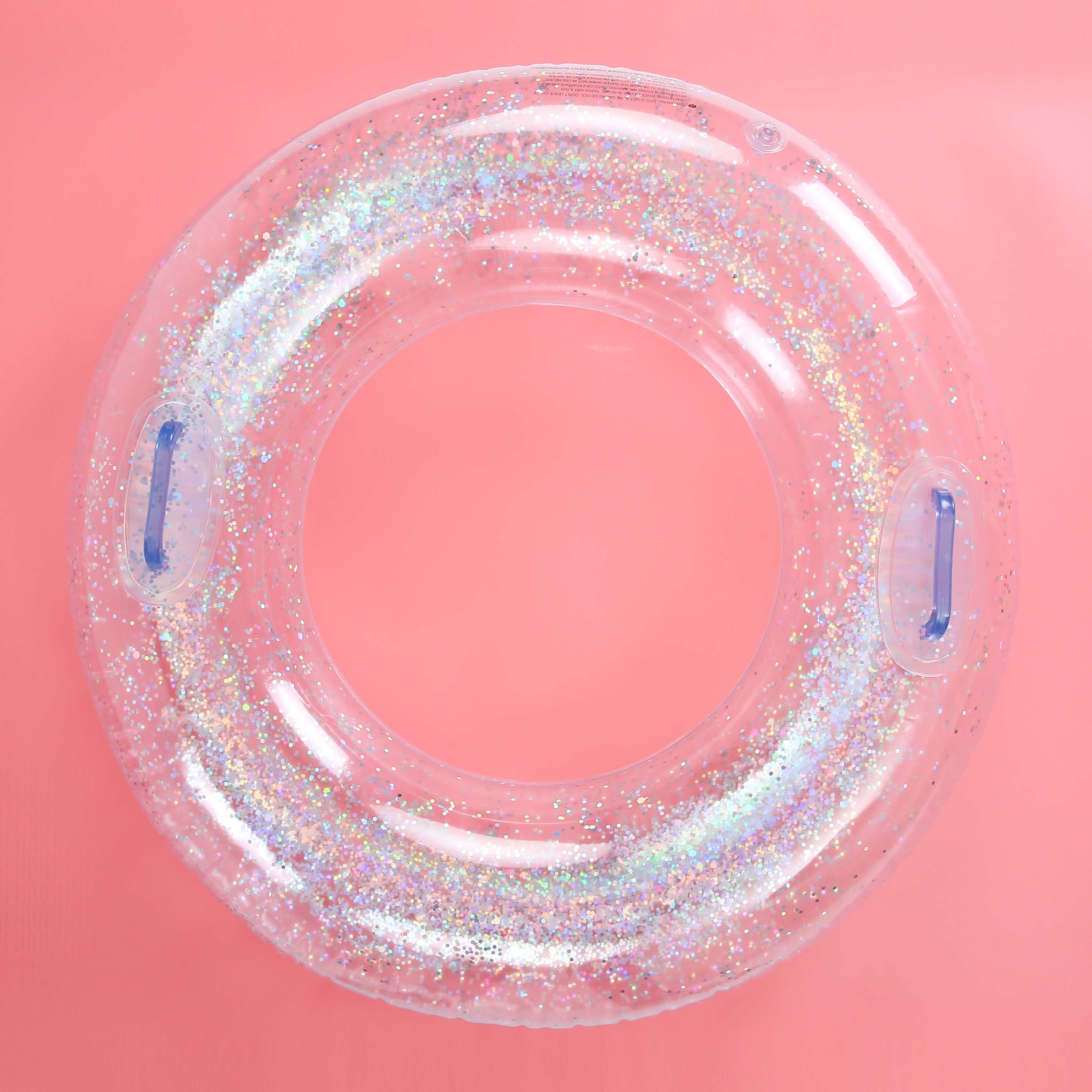 Inflatable Pool Rose Gold Glitter Swim Ring Swimming Tool Pool Life Buoy pool floats For Adult Pool: 100cm silver