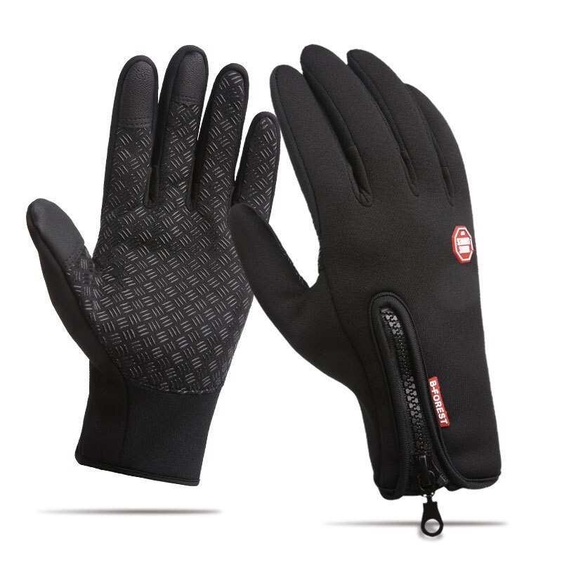 Automne et hiver Sports de plein air hommes et femmes imperméable à l'eau coupe-vent gants chauds équitation écran tactile fermeture éclair Ski doigt complet gant
